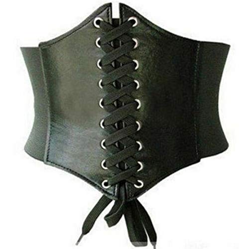 Waist Cincher Corset Wide Band Elastic Tied Waspie Belt Leather Black steampunk buy now online