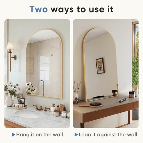 Image of DUMOS Gold Metal Arch Vanity Rounded Rectangle Bathroom Mirrors for Over Sink Wall, 24x37 Inch Large Matte Mirror, Modern Decorative for Restroom, Farmhouse