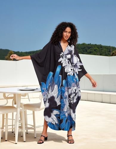 Image of sunforyou Kaftan Dresses for Women Stylish Caftans Plus Size Beach Cover up Soft Loungewear