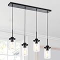 MELUXEM Kitchen Island Lighting with Clear Glass 4-Light Dining Room Light Fixtures Industrial Chandeliers Black Hanging Light for Kitchen Pool Table Lights Height Adjustable, 31.1inch Length