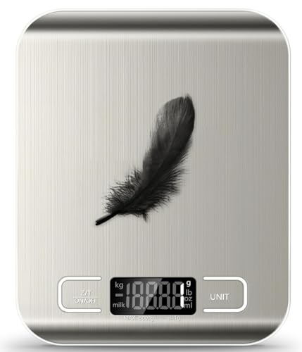 Food Scale, 11lb Kitchen Scale with 6 Units Tare Function & LCD Display, 0.05oz/1g Stainless Steel Digital Food Scale Grams and Ounces for Baking, Cooking, Dieting and Meal Prep (Batteries Included)