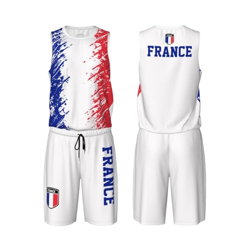 France Flag Grain (1) Basketball Jersey Uniform Suit for Men Adults Training Athletic Set