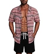 ZSJR Mens 2 Pieces Outfits Summer Beach Set Tracksuit See Through Sheer Hollow Out Short Sleeve L...