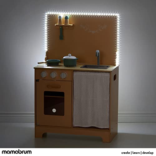 Mamabrum Spielen Küche für Kinder 3+, Holzküche mit Schürze, Zubehör und LED-Beleuchtung, Kinderküche Holz mit Licht… – Bild 5