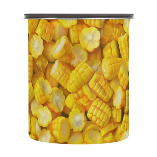 Amooorous Recipientes de almacenamiento con tapa de maíz amarillo real, recipientes de acero inoxidable para despensa, apilables, con botón pulsador, herméticos