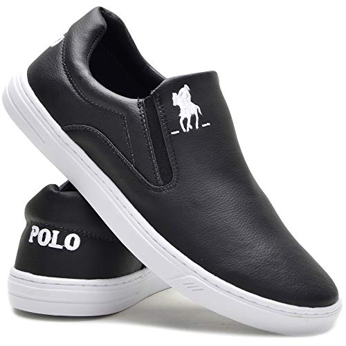 Tênis Slip On Casual Polo Masculino Solado Tr Confort + Boné Cor:Preto;Tamanho:40