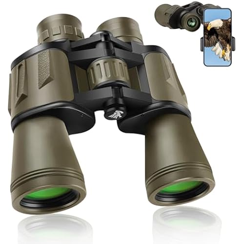 20x50 Binoculars for Adults High Powered, Military Compact HD Waterproof Binoculars with Low Light Vision for Bird Watching Travel Hunting Football Games Stargazing with Carrying Case and Strap (MUD)