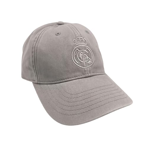 JYC CREATIVE Gorra Oficial de Real Madrid Equipo de Fútbol, Regalo para Aficionados al Fútbol, Gorra con Visera para Hombre y Mujer, (FR/ES, Letras, Talla única, Gris)