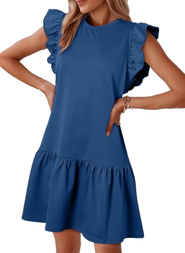 Image of Acelitt Womens Casual Summer Crewneck Babydoll Flowy Tiered Mini Dress, S-XXL