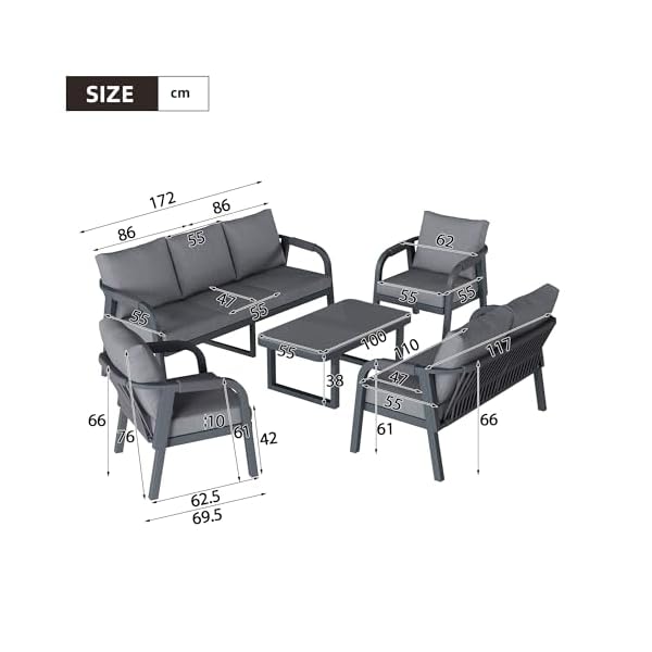 Kebnor Gartenlounge-Set für 7 Personen Grau