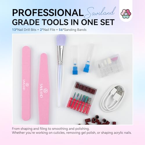 SAVILAND-Electric-Nail-Drill-Portable-40000RPM-Nail-Filer-Electric-Manicure-Pedicure13-Nail-Drill-Bits-for-Acrylic-Nails-False-Nails-Gel-Nails-Dip-Nail-Artificial-Nails-Home-Salon-Gradient-Color