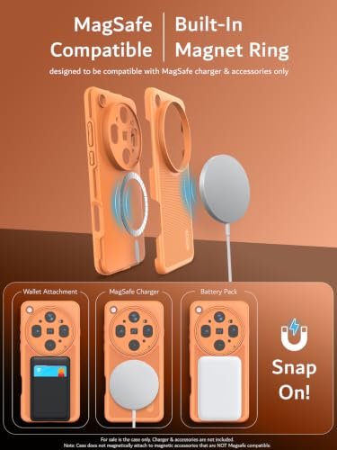 Image of TUDIA MergeGrip Designed for Oppo Find X9 Ultra Case (2026), [Military Grade Drop Tested] Dual Layer Slim Rugged Heavy Duty Shockproof Protective Phone Cover (Orange, MagSafe Compatible)