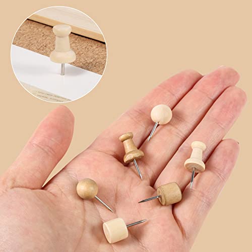 150 Stück Pinnadeln Holz, Reißzwecken Holzkopf Pinnwandnadeln mit Aufbewahrungsbox Reißnägel für Pinnwand Korktafel Weltkarte Büro Schule Zuhause (6 Stile)
