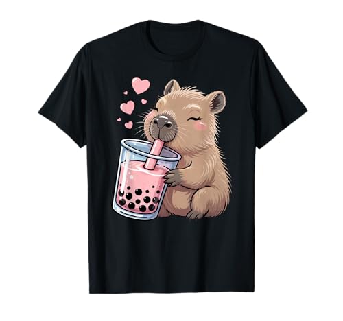 Kawaii Capibara Beber Bubble Tea Lover Niñas Niños Camiseta