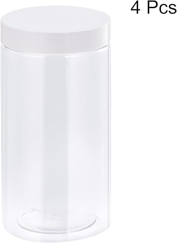Miniatura 3 de uxcell Tarros redondos de plástico con tapa superior de rosca blanca, recipientes vacíos transparentes de boca ancha de 34 onzas para