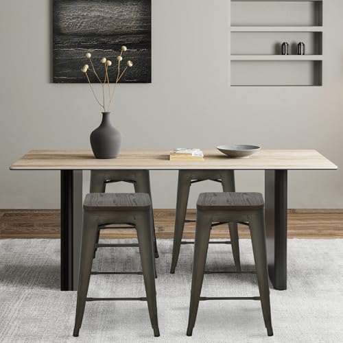 Image of FDW Metal Bar Stools Set of 4 Counter Height Bar Stools 24 Inches Industrial Bar Chairs Patio Stool Stackable Backless Stool Indoor Outdoor Metal Kitchen Stools Bar Chairs (Bronze with Wood, 24 inch)