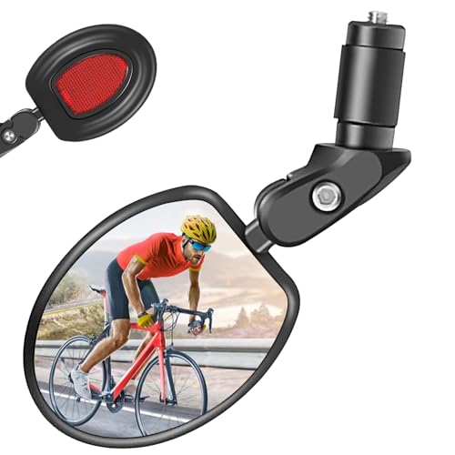 KIPTVO Bike Mirrors, 360 Degree Adjustable Bar End Rear View Mirror with Reflective Sticker, HD Glass Convex Lens, Fits 17.4-22mm Handlebar for Electric Bicycle, MTB, Road Bike, Scooter