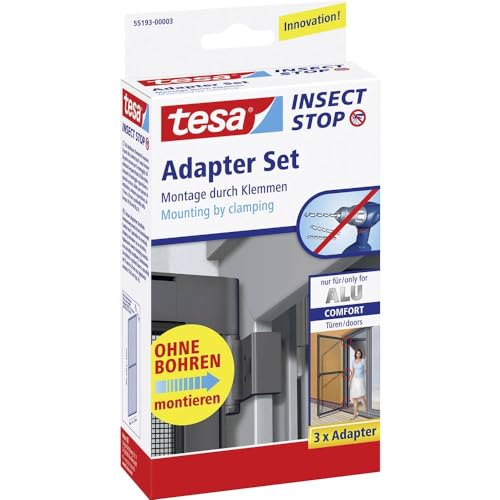 tesa Insect Stop Fliegengitter Adapter-Set für ALU COMFORT Türen - zur Montage von tesa Insect Stop Insektenschutzgittern - ohne Bohren - für Tür- und Fensterrahmen von 13 bis 20 mm - anthrazit