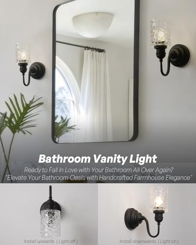 Image of Black Bathroom Vanity Light with Clear Checkered Glass Shade