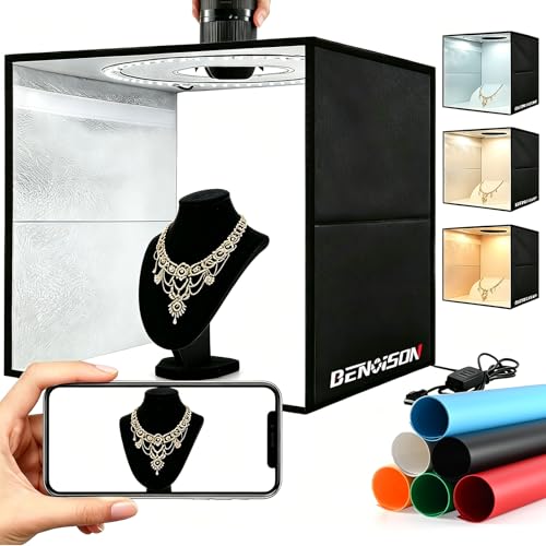 Studio Photo Portable 40x40 cm - Boîte à Lumière Lightbox avec 120pcs LED Éclairage & 6 PVC Fond pour Photographie Produit Bijoux/Cosmétique/Nourriture