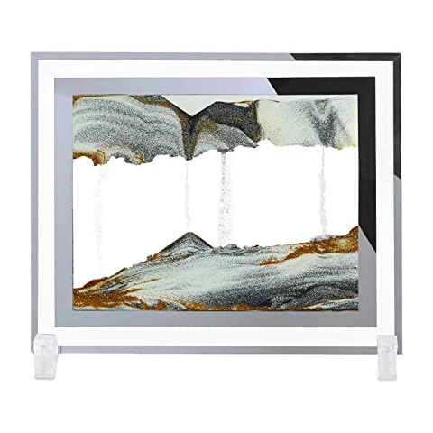 MNBVH Moving Sand Art Picture, 3D Glass Quicksand Painting Ornaments, Dynamic Sand Art Picture, Flowing Sand Art Picture, Moving Sand Painting for Adults, Ki(Size:25×30 cm,Color:Gray) Cover