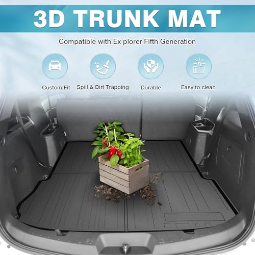 Image of Mixsuper Cargo Liner for 2011-2019 Explorer, All Weather Cargo Mat for Explorer Rear Trunk Liner Black
