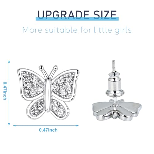 Image of Crystal Butterfly Earrings,Inlaid with Zirconia,Hypoallergenic Children's Diamond Silver Earrings,Birth Gift Birthday Valentine's Day Mother's Day Graduation Gift