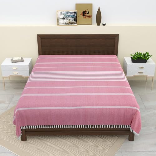 Image of 210 TC Cotton Bedsheet | Handmade Double Bedsheet | Handloom Bedsheets | Without Pillow Cover | Double Bedsheet for Summer (90X100 Inches, 7.5 x 8.3 Feet (Cavern Pink)