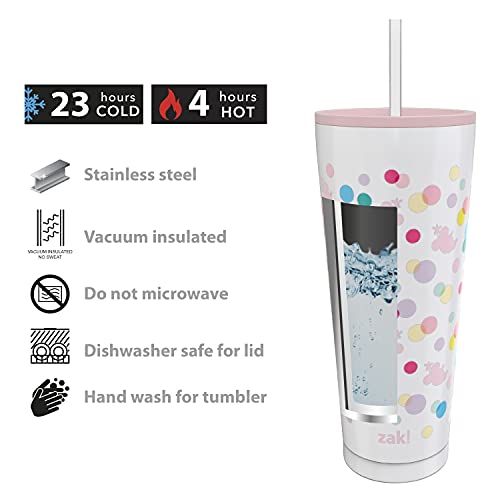 Image of Zak Designs Disney Minnie Mouse Vacuum Insulated Stainless Steel Travel Tumbler with Splash-Proof Lid, Includes Reusable Plastic Straw and Fits in Car Cup Holders (18 /8 SS, 25 oz, Dots)