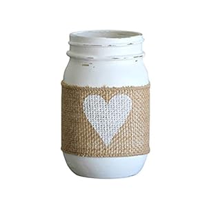 Farmhouse Decor White Heart Painted Mason Jar | Wedding Table Decoration Burlap Rustic Theme | Housewarming Gift Farmhouse Decor White Heart Painted Mason Jar Wedding Table Decoration Burlap Rustic Theme Housewarming Gift