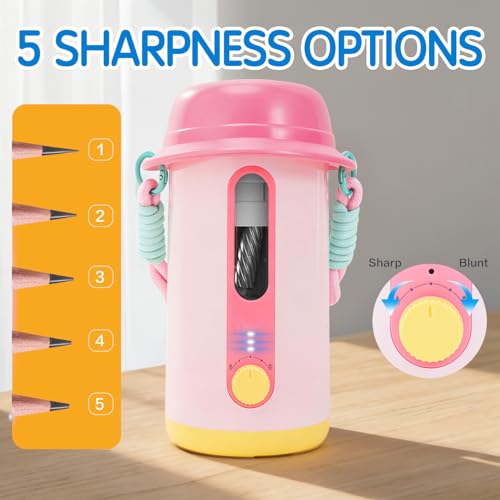 Electric Pencil Sharpener, Low Noise Fully Automatic Pencil Sharpener for Classroom,6.9-10.8mm Colored/Jumbo Pencils, Auto in & Out,Rechargeable Hands-Free Sharpener for Home/Office, Pink