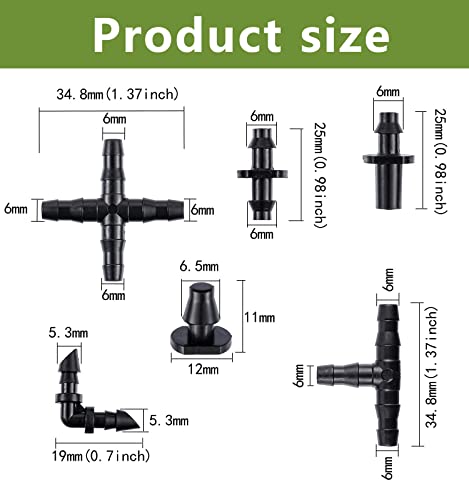 Dianrui 220 PCS Drip Irrigation Kit, Drip Irrigation Parts 1/4\'\' Tubing Fittings Kit for Garden Lawn Flower Sprinkler Systems-End Plug/ 4-Way Connector/Single barbs/Straight Barbs/Oblique Barbed Tees - Thumbnail 6