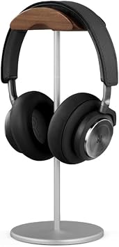 Black Walnut Wood Aluminum Headphone Stand Holder Nature Walnut Gaming Headset Holder Rack Earphone Brace with Solid Metal Base for Table Desk Display Silver