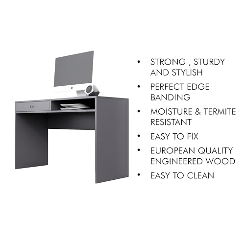 Image of Bniture Wooden Study Table for Home | Engineered Wood Study Table with Storage Shelf & Drawer | Multi Purpose Computer Desk for Writing & Study | Laptop Table for Study Room & Office | Slate Grey
