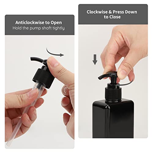 Image of Segbeauty 4pcs Square Lotion Dispenser, 6.8oz Empty Shampoo Pump Bottles Small with Labels, 200ml Refillable Portable Plastic Press Bathroom Shower Dispenser Liquid Soap Containers for Travel Black