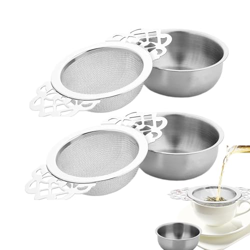 2 coladores de té, colador de té para té suelto, colador de té para taza, acero inoxidable, reutilizable para taza, colador de té de malla fina para té negro, té verde, zumo, café, hierbas y especias