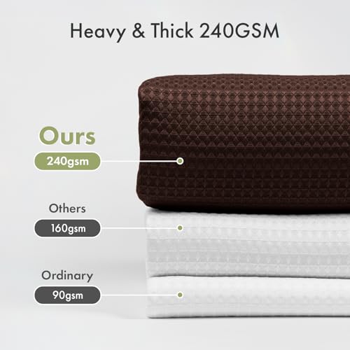 Image of AmazerBath Brown Shower Curtain Waffle Textured, Fabric Shower Curtain Thick Heavy Duty 240GSM Hotel Quality Bathroom Shower Curtains, 72 x 72 Inches