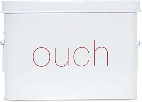 Miniatura 10 de AQ - "OUCH Caja de primeros auxilios de metal, blanco mate - Caja de almacenamiento médico y de primeros auxilios con compartimentos y asa lateral,