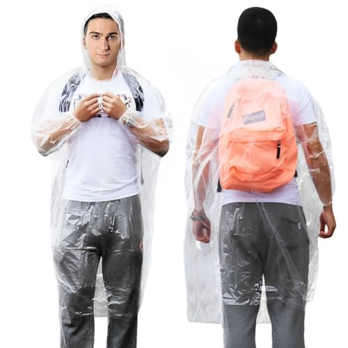 Cosowe Rain Ponchos Disposable for Adults Women, Clear Family Pack Raincoats with Hood Sleeves for Disney Travel2