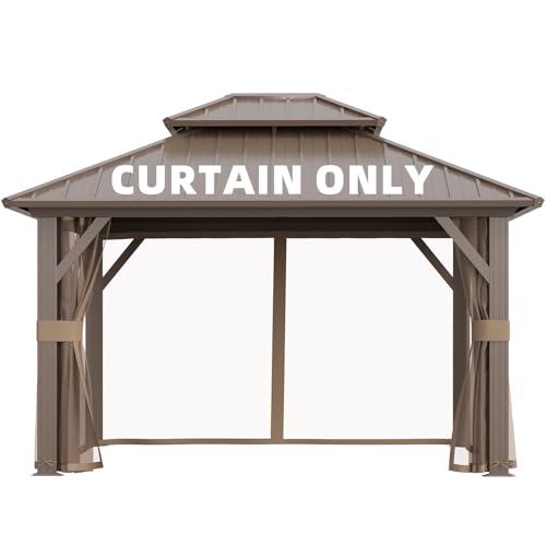 MELLCOM Gazebo Universal Replacement Privacy Netting, Outdoor 4-Panels Sidewall Netting with Zipper, Hooks and Rings Included for Garden, Backyard and Patio (Khaki, for 10' x 12' Gazebo)