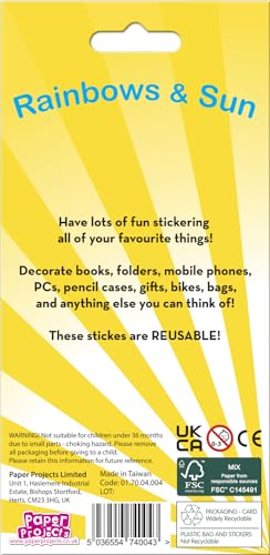 Rainbows & Sun Sparkly Reusable Stickers, Yellow, 19.5cm x 9.5cm - Image 2