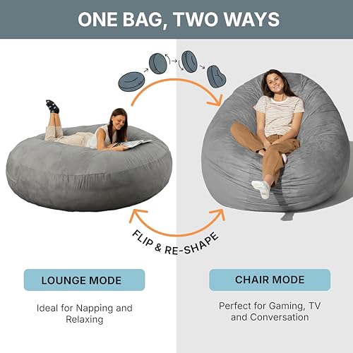 Image of Jaxx 6 Foot Cocoon - 2-in-1 Convertible Bean Bag Bed & Large Bean Bag Chair for Adults, Platinum