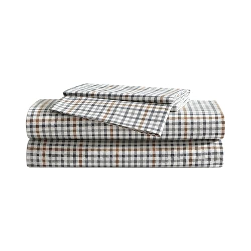 Image of Eddie Bauer - King Sheet Set, Crisp & Cooling Sheets w /a Naturally Smooth Cotton Percale Lightweight Feel - Matching Pillowcases & Deep Pocket Fitted Sheet (Griffin Plaid Beige)