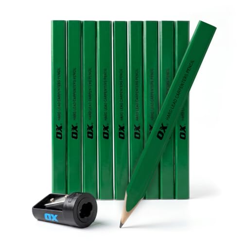 OX Tools OX-T023010 Lápices de carpinteros con un sacapuntas, Verde...