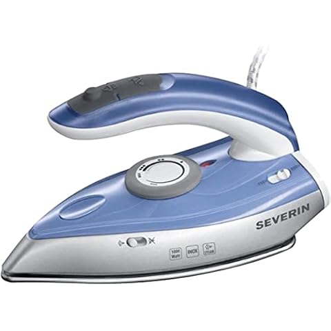 SEVERIN Travel STEAM Iron BA 3234 / Silver - Blue, 1000W, 50ml Water Tank and Foldable Handle Cover