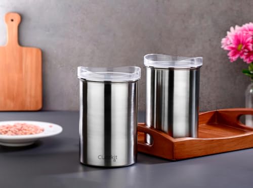 Image of Clazkit Stainless Steel Airtight Containers With Lid|Kitchen Container Set with Glossy Finish|Multipurpose Storage Containers for Kitchen, Set of 2 (1100ml), Silver