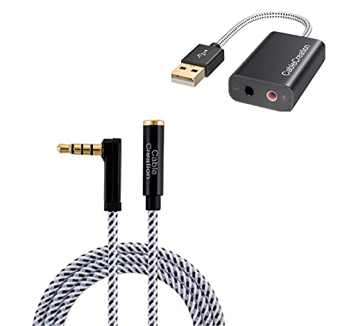 Cablecreation 90 Degree Trrs 3.5Mm Male To Female Audio Extension Cable 4-Conductor + Usb Audio Adapter External Sound Card With 3.5Mm Headphone And Microphone Jack #TOP12