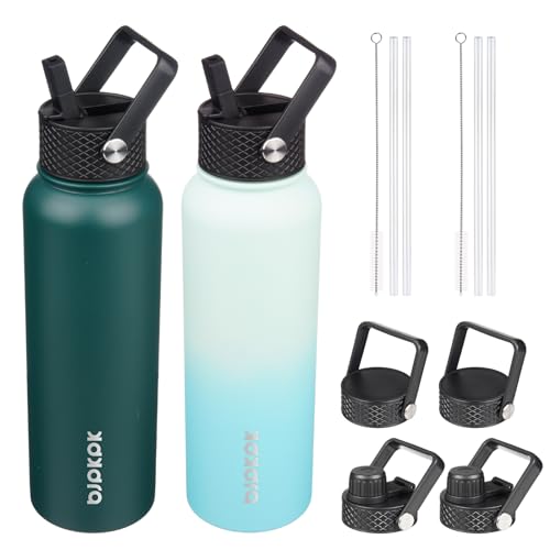 Image of BJPKPK 2 Pack 40oz Insulated Water Bottles with Straw Lids, Stainless Steel