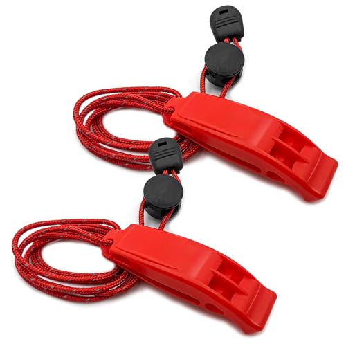 FJCTER Emergency Survival Whistles, 2-Pack, Waterproof, Red