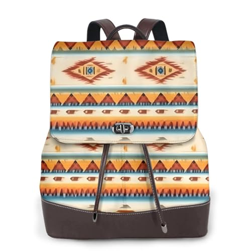 Sac à dos ordinateur en cuir noir imprimé amérindien taille unique pour campus et voyage